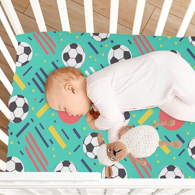Baby Crib Sheets Fitted Crib Sheet Standard Crib and Toddler Mattress for Boys Girls 39 * 27in Pink Starfish Shell Pattern (Soccer Balls Geometric Shapes, Medium)
