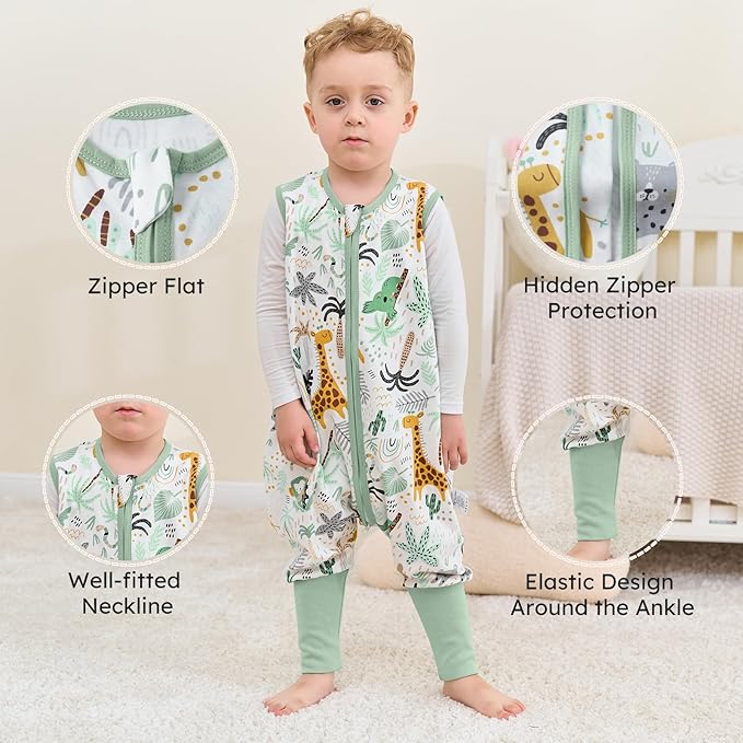 Yoofoss Toddler Sleep Sack With Feet 3-4T 100% Organic Cotton Baby Sleep Sack with Legs Toddler Wearable Blanket with 2-Way Zipper
