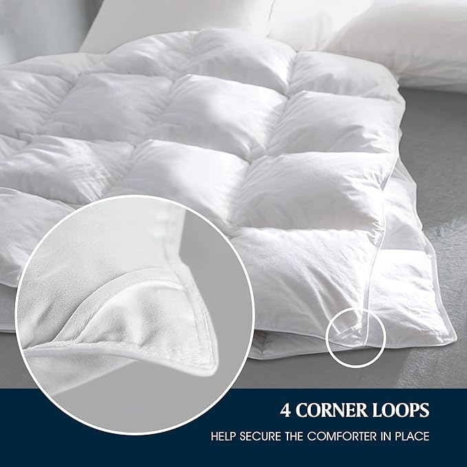 Serta Goose Feather Down Fiber Cotton Comforter Queen Size - 100% Cotton Duvet Insert - Hotel Luxury Hypoallergenic Bedding Comforter Light Warmth 90 x 90 Inch White