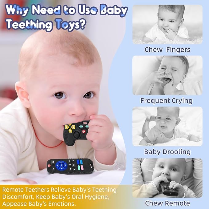 Baby Teething Toys for 3-6-12 Months, Silicone Sensory Teether Remote & Game Controller, BPA-Free Infant Teething Relief Toy for Newborn Boys Girls, Soothing Autism Gift for Birthday or Christmas
