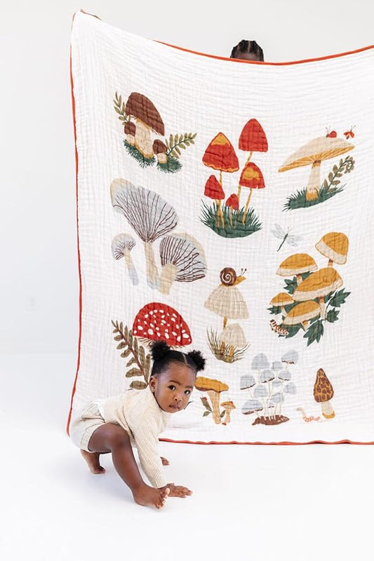 CLEMENTINE KIDS Twin Muslin Throw Blanket (Mushroom)