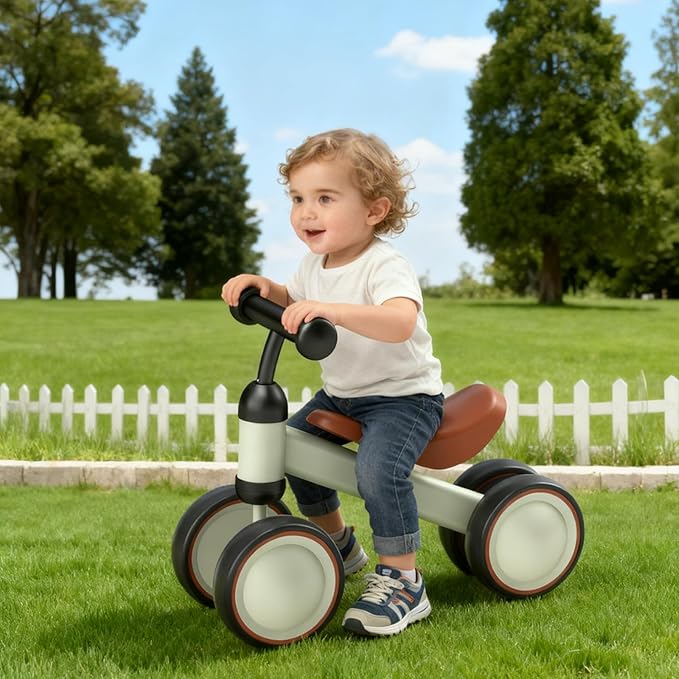 SIMATE Balance Bike Toys for 1 Year Old Boys Girls, 12-24 Month Toddler Ride on Toys, 4 Silent Wheels & Soft Seat, First Birthday Gifts for Baby Girls Boys