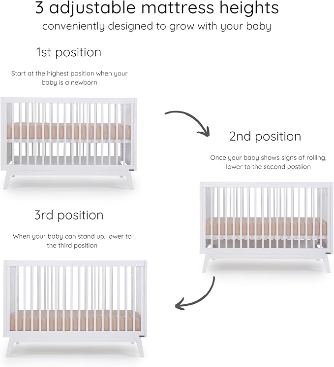 dadada Baby Soho 3-in-1 Convertible Wooden Crib to Toddler Bed - Made in Italy, GREENGUARD Gold Certified, Baby-Safe Finish, Handcrafted Beechwood, Modern Design, 3 Adjustable Heights (White)