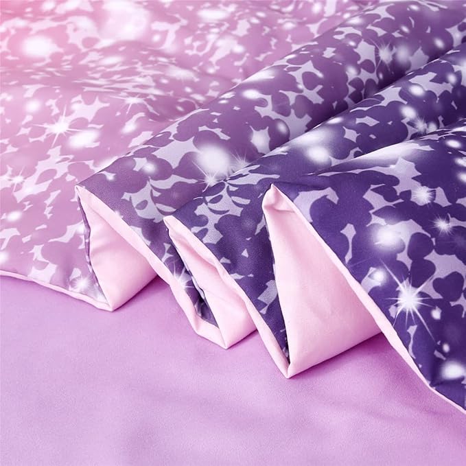 URBONUR 4-Piece Toddler Bedding Set for Girls Pink Purple Princess Toddler Bed in a Bag - 2-6 Year Old - Includes Comforter, Flat Sheet, Fitted Sheet & Pillowcase