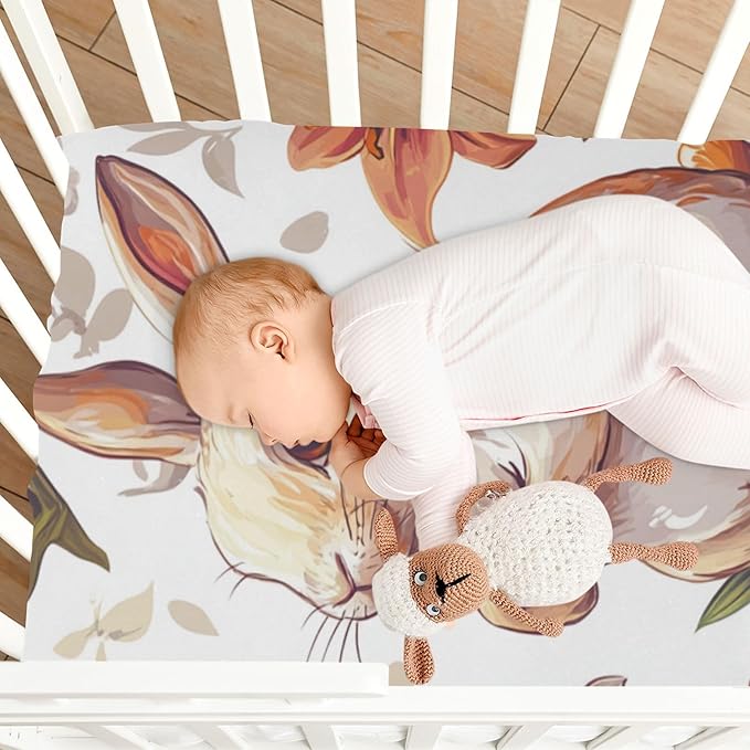 White Easter Bunny Easter Egg Lily Flower Crib Sheets Standard Crib Toddler Mattresses Cover Fitted Baby Bed Sheet Breathable Crib Mattress Sheet for Girls Boys 39''x27''x9''