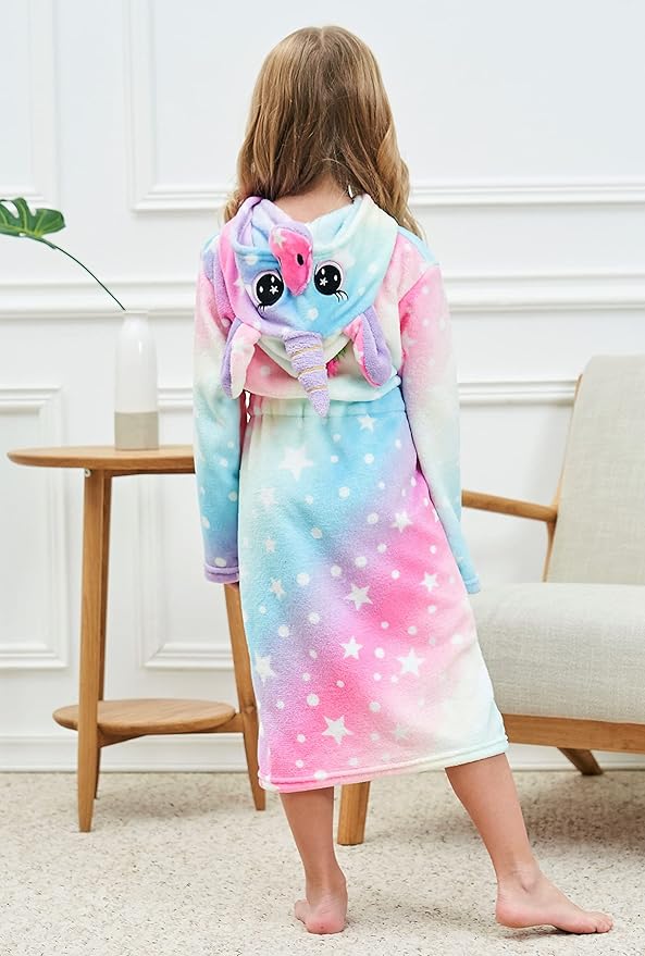 Soft Unicorn Hooded Robe with Matching Slippers Headband and Blindfold for Girls