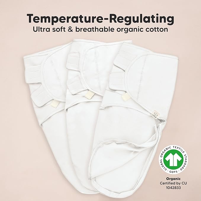 KeaBabies 3-Pack Organic Baby Swaddle Sleep Sacks - Swaddles for Newborns, Infant 0-3 Months, Baby Girls, Boys, Soft & Snug Newborn Sleep Sack, Nursery Swaddling Blankets (Soft White)