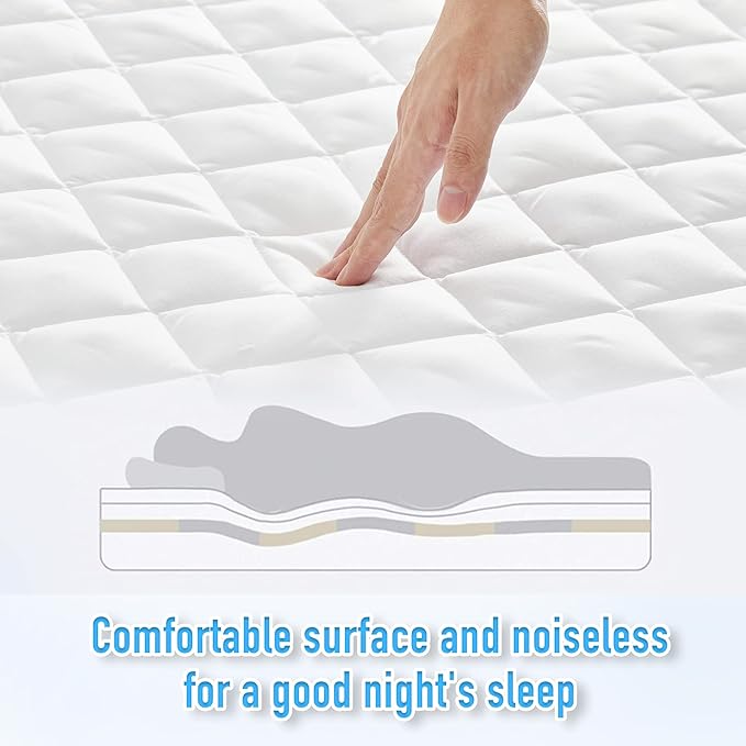 HYLEORY California King Size Waterproof Mattress Pad Protector, Breathable Quilted Mattress Cover Noiseless Waterproof Fitted Sheet Mattress Topper Upto 21" Deep Pocket, White