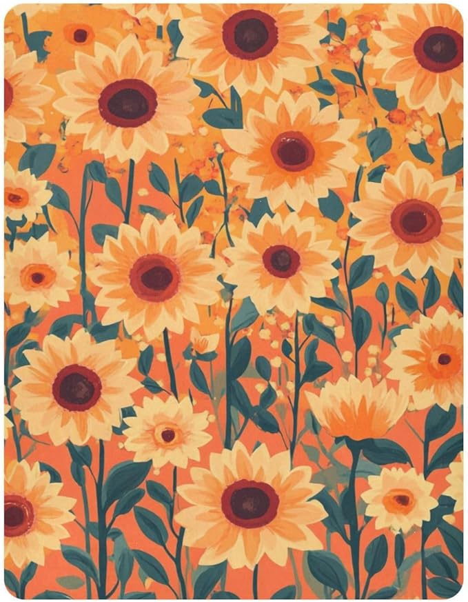 Orange Sunflowers and Poppy Flowers Crib Sheets Standard Crib Toddler Mattresses Cover Fitted Baby Bed Sheet Breathable Crib Mattress Sheet for Girls Boys 52" x 28"x5''