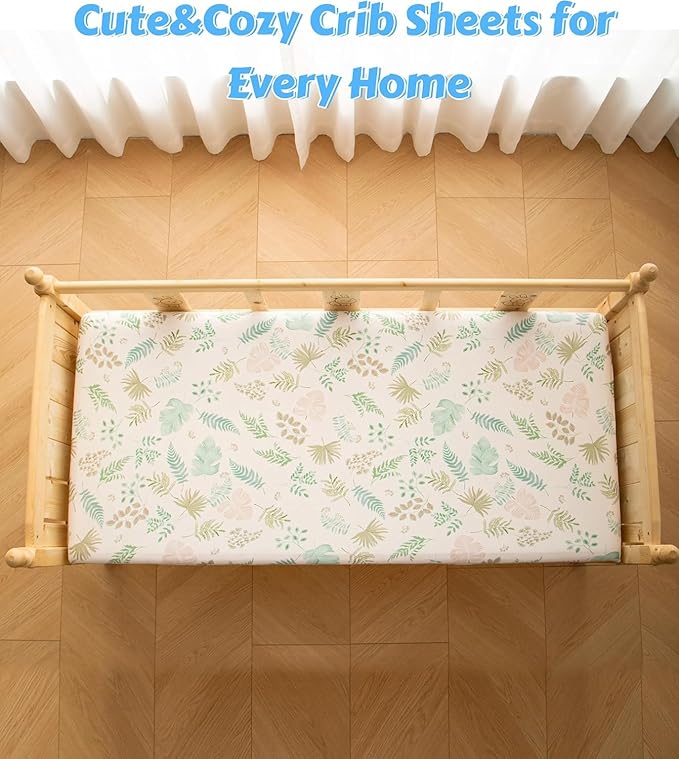SDY Jersey Crib Sheets for Baby Boys and Girls,52"x28"X8", 2 Pack, Green Standard Oval/Retangle Crib Mattress Sheets for Toddler,Super Soft Breathable