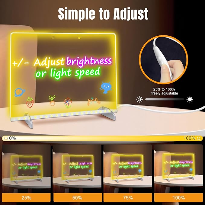 LED Note Board with 8 Colors 6 Modes -13.7"X10" Acrylic Dry Erase Board, Led Drawing Board Includes Adapter, 14 Markers, Tracing Paper, Sketching Gifts for Kids/Girls/Teens