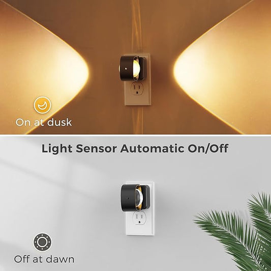 L LOHAS LED Night Light Projector, Night Lights Plug into Wall, Dusk to Dawn Sensor, 180°Rotating Nightlight for Kids, 0-150LM Dimmable Soft White Ambient Lighting for Bathroom, Decor, Gifts, 2 Pack
