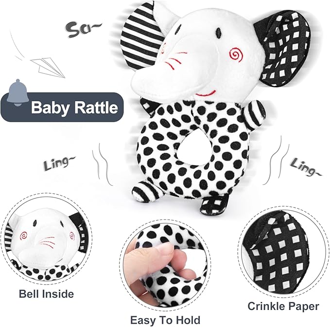 Newborn Toys,High Contrast Black & White Baby Toys 0-6 Months with Sensory Cards & Rattle, Essential for Brain Development, Tummy Time & Car Seat Toys for 0 2 4 6 Month Old