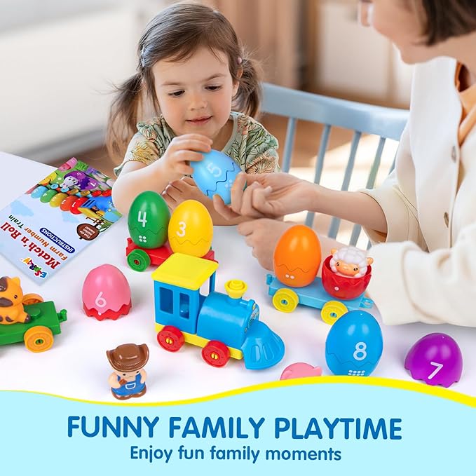 Toddler Learning Toys for 1 2 3 Years Old, Count Matching & Sorting Montessori Farm Train Set with 8 Farm Animals & 1 Farmer Finger Puppets, Christmas Easter Birthday Gift for Baby Boys Girls
