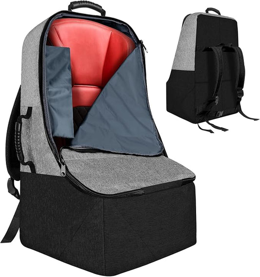 ZRRAJOY Padded Car Seat Travel Bag for Airplane, Heavy Duty Backpack for Air Travel, Water-Resistant Carrier with Shoulder Strap, Fits Most Car Seats (Grey+Black)