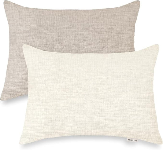 Toddler Pillowcases for 13"x18" Pillow 2 Pack, Muslin Small Toddler Baby Kids Travel Pillow Covers for Boys Girls with Envelope Closure (Beige & Pale Yellow, 13 x 18 Inch)