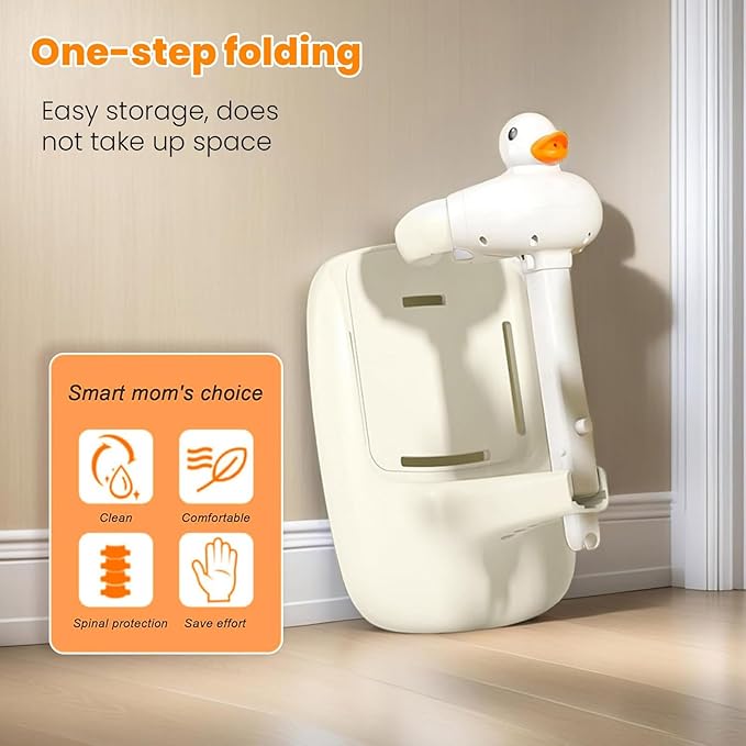 Adjustable Height Baby Shower Stand with Anti-Slip Base - Portable Bath Helper for Infants & Toddlers (8-36 Months), Safe Standing Bath Support & Tub Assistant Grey Duck