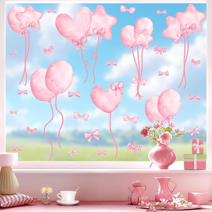 Pink Window Clings Pastel Baby Girls Bedroom Window Decals Inspirational Home Indoor Ourdoor Decorations Reusable Double Sided Static Stickers for Playroom Kids Baby Room Nursery Gifts