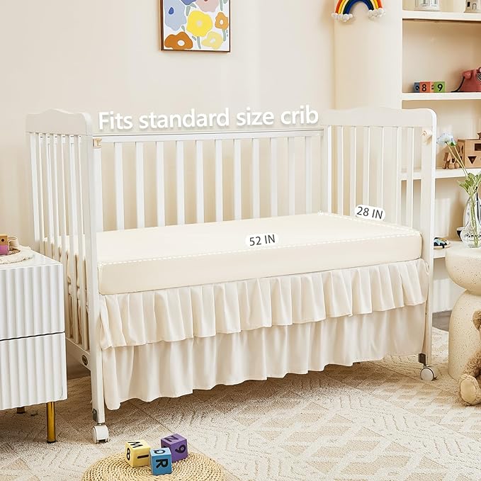 3-Piece Crib Bedding Set for Girls Boys - Ultra Soft & Skin Friendly Baby Bedding Crib Set Includes Crib Comforter, Sheet & Skirt (Light Beige)