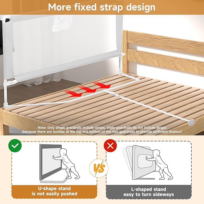 Bed Rail for Toddlers, Foldable Bed Rails Quick Assembly, Height Adjustable Bed Rail Guard with Steady U-Shape Base for Toddlers, Baby, Kids (1 Side 78.7'')
