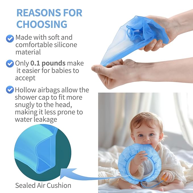 kair Baby Kids Shower Cap Soft Adjustable Silicone Toddler Bath Visor Children Hair Washing Hat Keep Kids Shield Water Out of Eyes & Ears (Blue, Head Size 12.5"-19" Less Than 24 Months)