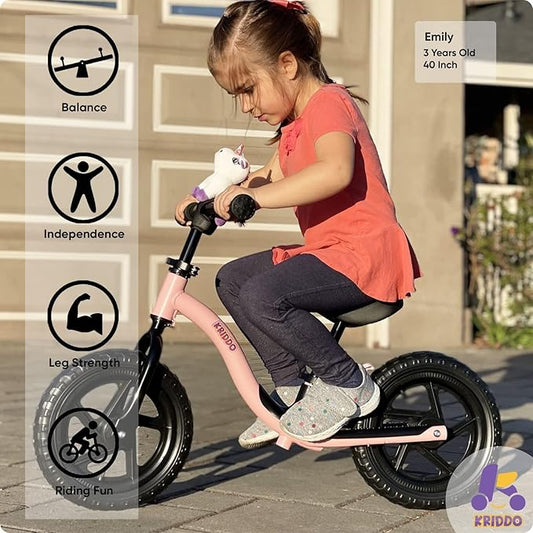 KRIDDO Toddler Balance Bike 2 Year Old, Age 24 Months to 5 Years Old, Early Learning Interactive Push Bicycle with Steady Balancing, Gift Bike for 2-5 Boys Girls, Pink