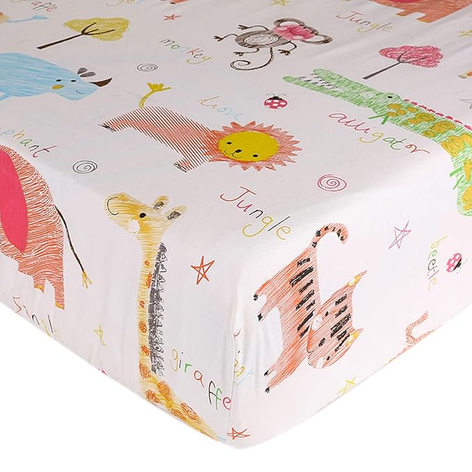Safari Crib Sheet - Soft Fitted Crib Sheet Baby Sheet for Standard Crib and Toddler mattresses Nursery Sheet for Boys and Girls 1 Pack Animal Jungle Toddler Sheet - by UOMNY