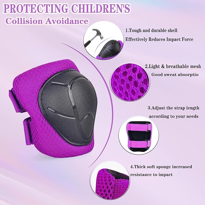 Kids/Youth Knee Pads and Elbow Pads Set for Kids 3-14 Years Boys Girls Protective Gear Set Adjustable Knee Pads, Elbow Pads, Wrist Guards Skateboard Skating Skiing Cycling Biking Running Scooter