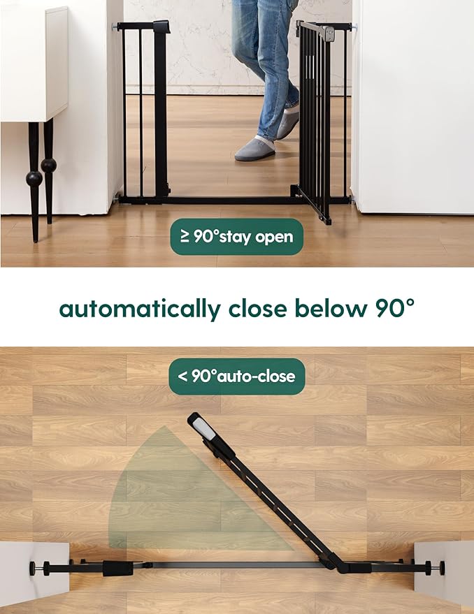 Babelio 29-43" Magnetic Baby Gate for Stairs,Doorways House,Kitchen,30" Tall Pet Door with Baffles,Pressure Mounted & Dual-Lock Design Safety for Kids Toddler,Auto-Close/Hold-Open,Black