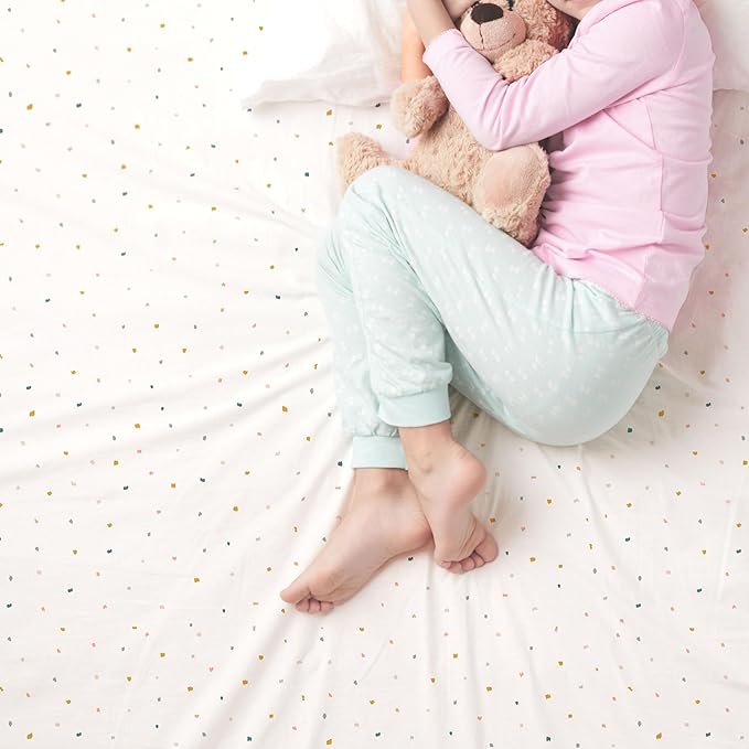 MakeMake Organics Organic Queen Fitted Sheet Set GOTS Certified Organic Cotton Fitted Sheet with Pillowcase Ultra Soft Non Toxic Breathable Colorful Dots Neutral Boys Girls (Queen, Dotty)