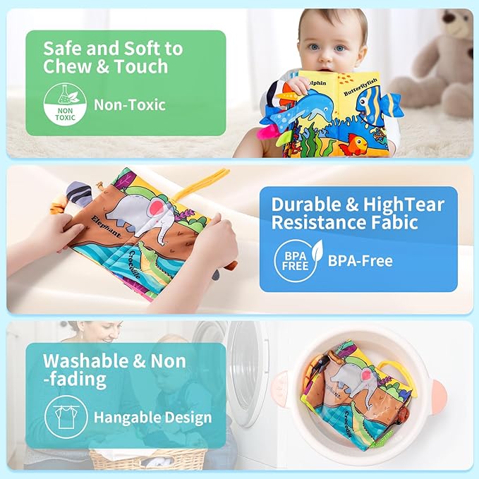 2-Pack Baby Books 0-6 Months, Crinkle Books for Babies, Touch and Feel Sensory Cloth Book 6-12 Months, Tummy Time Toys, Baby Toys for Newborn 6 Pages Pink