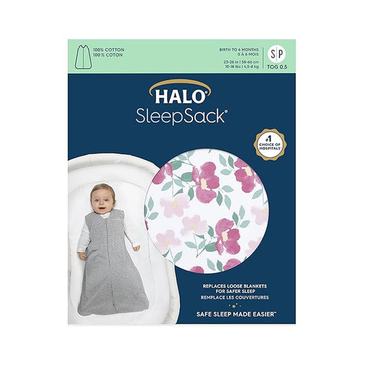 HALO SleepSack, 100% Cotton Wearable Blanket, Swaddle Transition Sleeping Bag, TOG 0.5, Stems, Medium, 6-12 Months