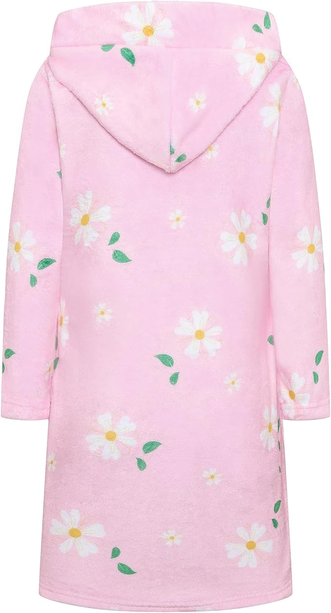 Umeyda Girls Fleece Hooded Robes, Warm Printed Bath Robe for Kids Soft Fuzzy Bathrobe for Gifts