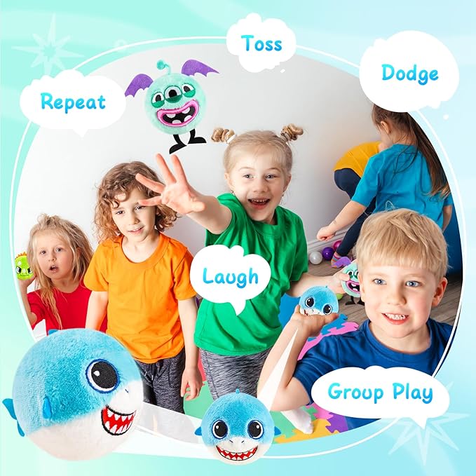 ZOOJOY 3 Pcs Plush Bouncy Balls for Toddlers and Kids, 3-Inch High Bounce Sensory Toys Featuring Dinosaur, Shark & Monster, Soft Game Balls Gift for Boys 6 Months+, Indoor & Outdoor Play