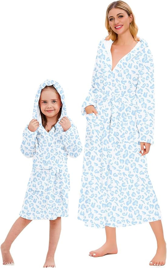 Umeyda Girls & Women Fleece Hooded Robes, Soft Fuzzy Bathrobe Warm Plush Fluffy Bath Robe for Kids Womens