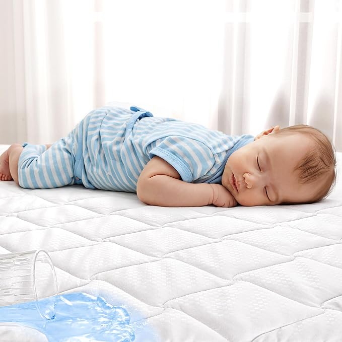SLEEP ZONE Waterproof Crib Mattress Protector 2 Pack, Elastic Fitted Twin Mattress Pad Ultra Soft and Breathable, Machine Washable Mattress Cover for Standard Baby Crib Size 52''x28'', Pure White
