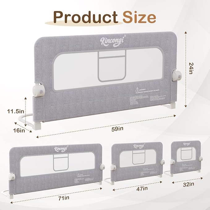 Bed Rail for Toddlers, 59 Inch Swing Down Toddler Bed Rails with Wider U-Shape Base, Breathable Baby Bed Rail Guard for King, Queen, Full, Twin Bed Rail for Baby
