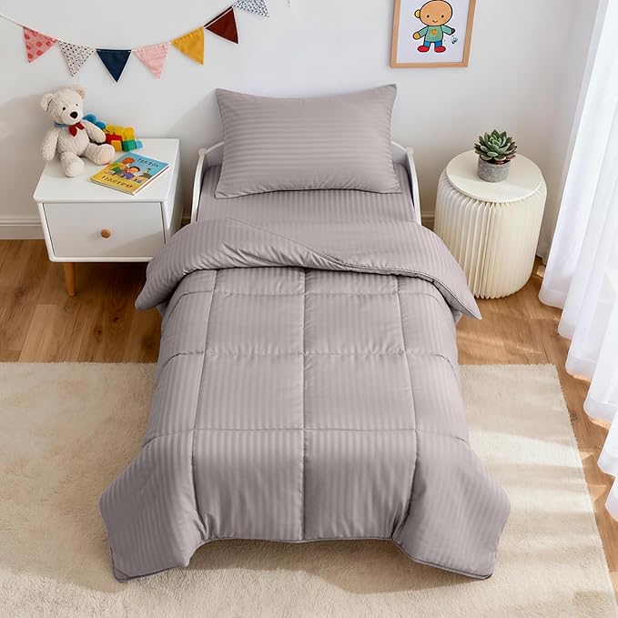 ZPECC Toddler Bedding Set - 4 Piece Hypoallergenic Baby Crib Bedding Set for Boys and Girls, Includes Toddler Comforter, Flat Sheet, Fitted Sheet and Pillowcase, Ashes of Roses
