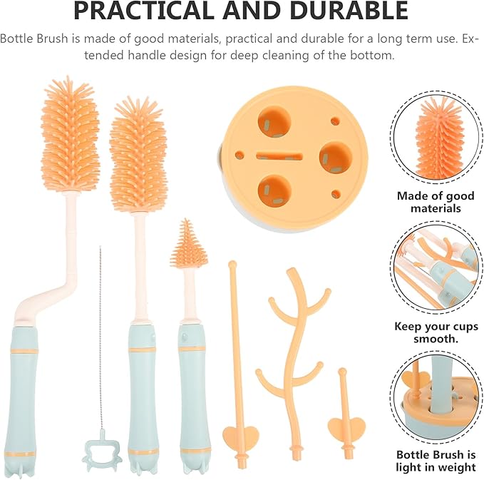 YARNOW Practical Bottle Cleaning Brush Kit with Stand for Milk Bottles Multifunctional Straw and Nipple Brushes Lightweight Portable Feeding Essentials for Newborns and Travel