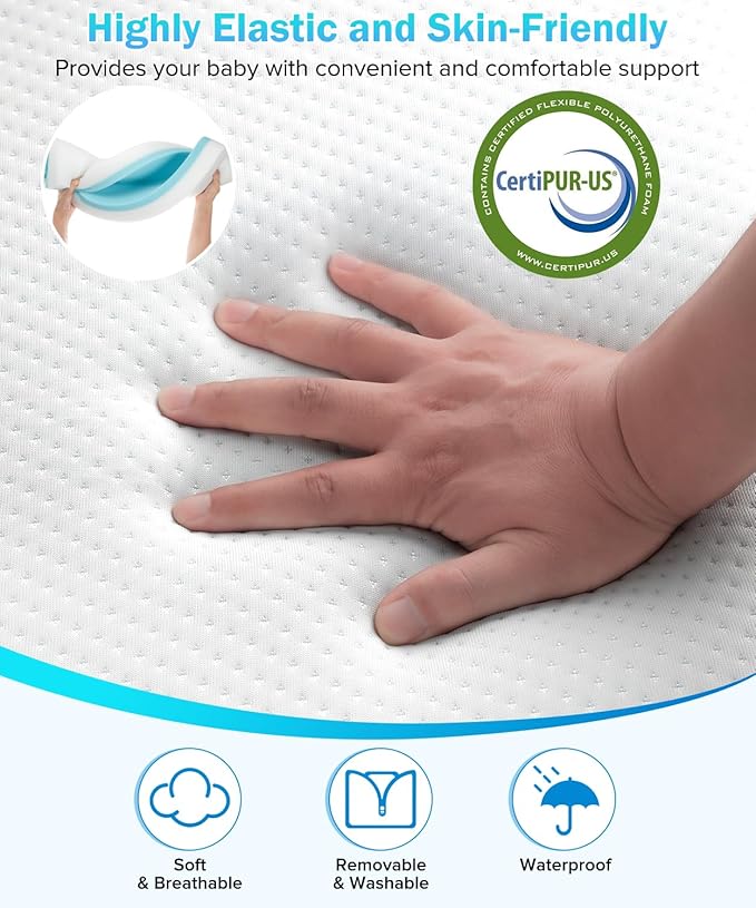 3'' Waterproof Crib Mattress,52x27.5 Inch Trifold Mattress for Toddler Bed,Portable Travel Memory Foam Nap Mat for Baby Infant Kids,Standard Full Size Sleep Mat with Removable Cover