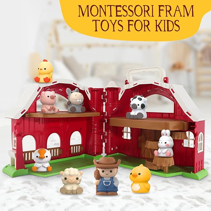 SpringFlower Toddler Toys for 1 2 3 Years Old Boys and Girls, Big Barn Toy with Farm Animal,Educational Montessori Toys, Farm Pretend Playset Toy, Christmas Birthday Gift for Toddler Baby Boys Girls