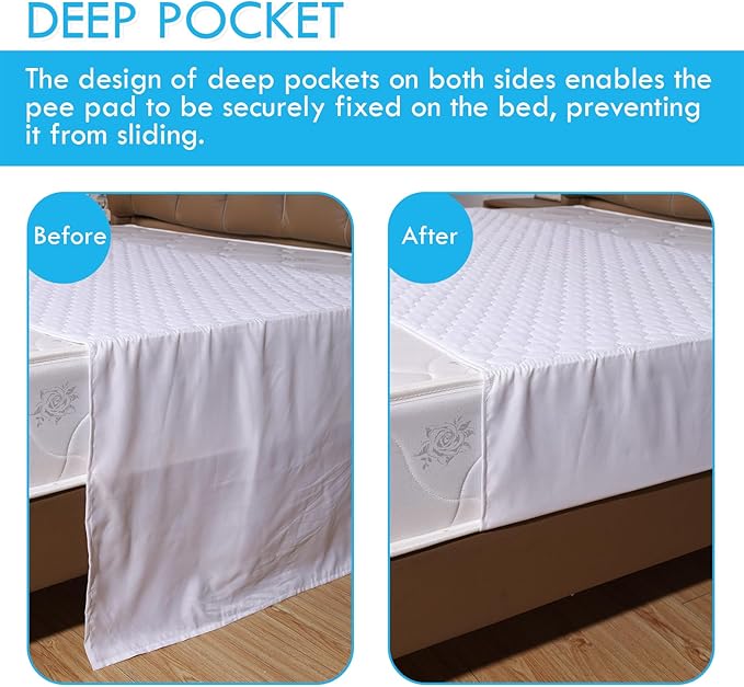 Bed Pads Washable Waterproof, Reusable Tuckable Mattress Protector Underpads, Incontinence Bed Pads for Adults Kids Full Size 34"X54" and 21" Wings