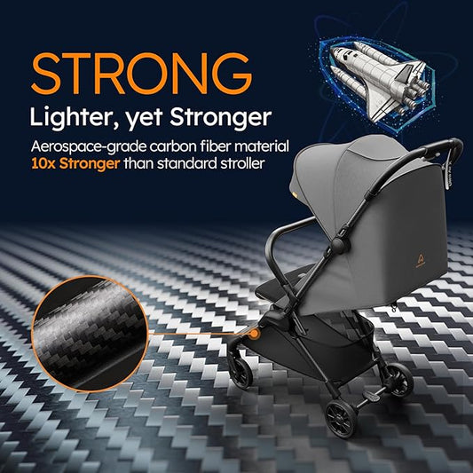 MAMAZING Ultra Air X Travel Stroller - Ultra-Lightweight Under 10 lbs, Carbon Fiber Frame & Airplane Friendly, Lightweight Stroller with Reclining Seat, UPF 50+ Canopy & Travel Bag