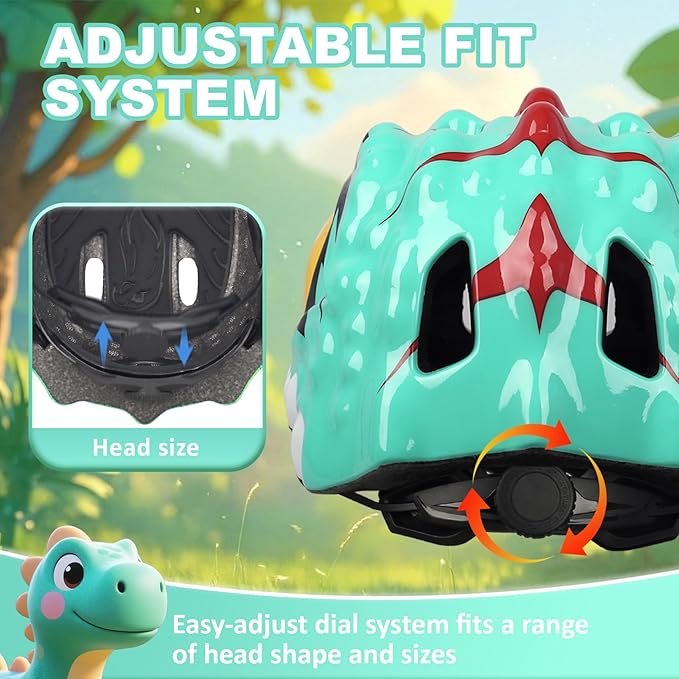 Toddler Kids Bike Helmet,3D Dinosaur Helmets for Boys Girls Infant/Baby to Children 1/2/3/4/5/6/7/8 Years Old Lightweight Adjustable Multi-Sports Bicycle Scooter Skateboard Skating Cycling