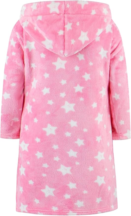 Girls Fleece Hooded Robes, Kids Soft Premium Fuzzy Bathrobe for Gifts, 2-12 Years