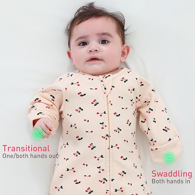 2 Pack Transitional Swaddle Sack with Arms Up Length Sleeves & Mitten Cuffs, Sleeping Sack Bag 2 Ways Zipper, Wearable Swaddling Blanket for Newborns Baby Snug Fit Calms Startle Reflex