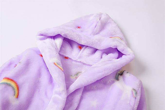 Umeyda Boys Girls Robes, Soft Fuzzy Fleece Hooded Bathrobes with Belt and Pockets for Kids, 1-18 Year