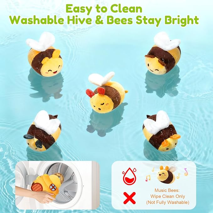 Baby Toys 6-12 Months - Soft Beehive Infant Toy with 5 Sensory Bees, Rattle, Crinkle, Squeaker, Mirror & Music, Montessori Toys for Babies 3 6 9 12 18 Months, Baby Boys Girls Christmas Birthday Gifts