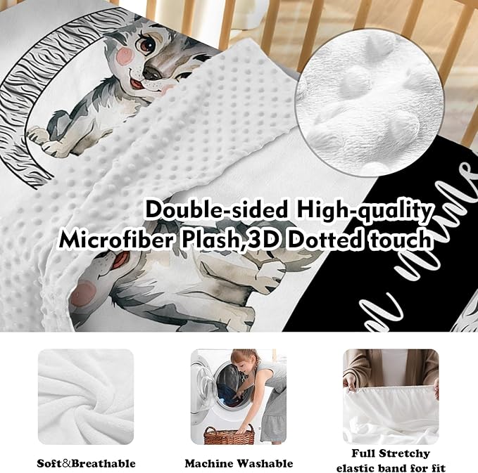 Custom Baby Crib Bedding Set, Personalized Name Little Wolf Theme Crib Set 3 Pcs, Soft Double Layer Blanket, Crib Sheet & Room Rug, Ideal Nursery Decor Gift for Baby Girls Boys