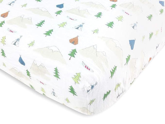 Amazing Baby Cotton Muslin Fitted Crib Sheet, Outdoor Adventure